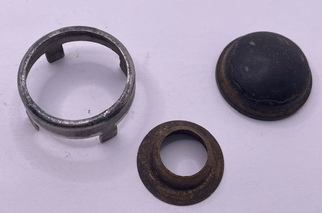 Button and escutcheon repair kit in black for the Ford Model A 1930 to 1931 A-3618
The black phenolic button, chrome escutcheon, spring and spring base to repair the original 1930-1931 light switch rod assembly. 