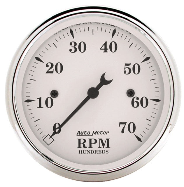 Gauge: Tachometer (rev) Gauge  3 1/8″, 7K RPM, In-Dash, Old Tyme White Autometer 1695** - Belcher Engineering