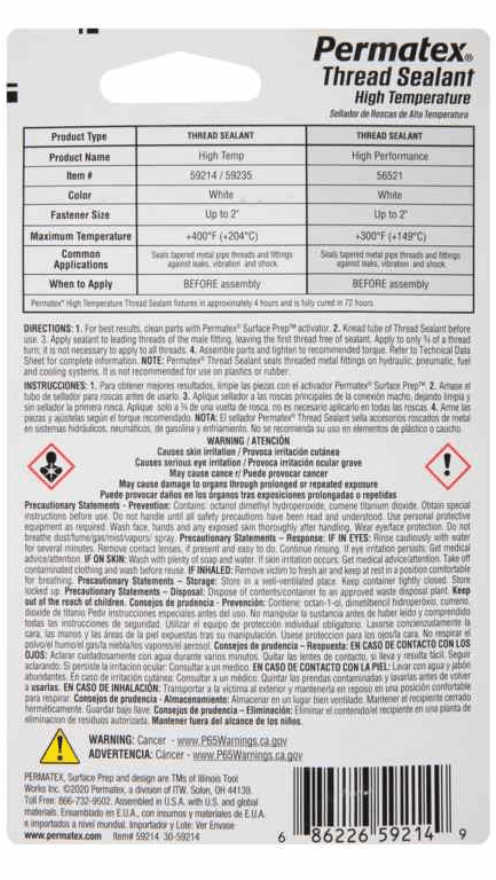 High Temperature Thread Sealant 6ml (Permatex 59214) - Belcher Engineering