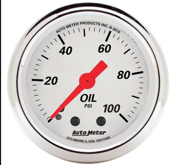 Gauge: Oil Pressure -2 1/16″, 100PSI, Mech, Arctic White - Belcher Engineering