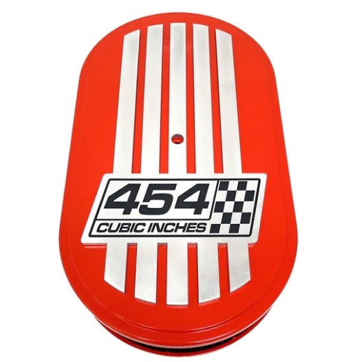 Air Cleaner 15" Oval 454CI Chequered Flag (Chevy Orange) ** - Belcher Engineering