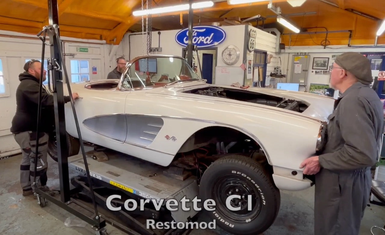 Load video: Video of Corvette C1 Body Being Removed.