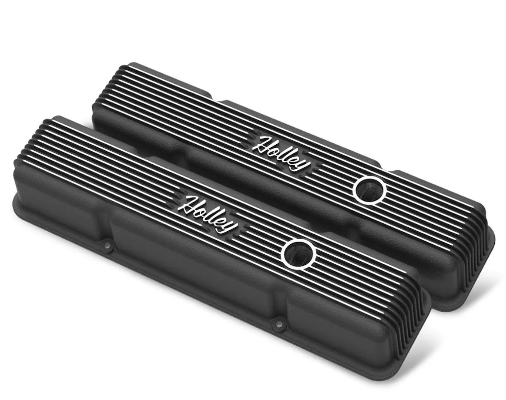 Valve Covers: (58-86 SBC) Black (Aluminum) Holley** - Belcher Engineering