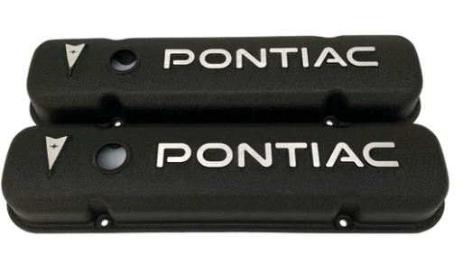 Valve Covers: Pontiac Raised Letters Black Aluminium** - Belcher Engineering