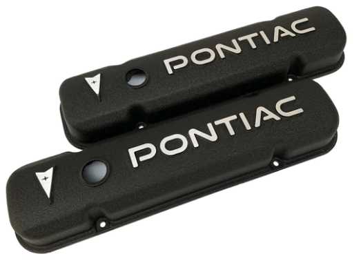 Valve Covers: Pontiac Raised Letters Black Aluminium** - Belcher Engineering